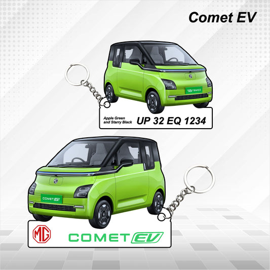 Comet EV - Personalized MG Car Keychain - Wood, Acrylic, Metal Printed