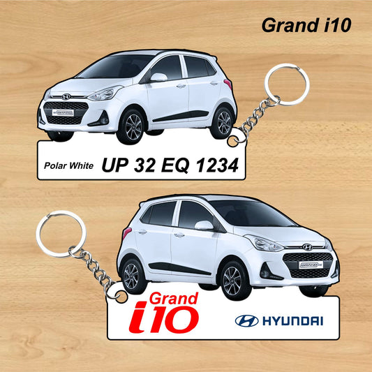 Grand i10 - Personalized Hyundai Car Keychain - Wood, Acrylic, Metal Printed