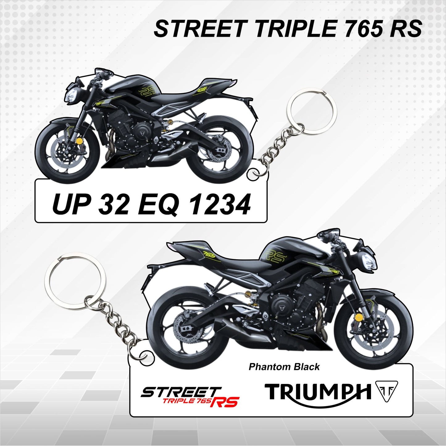 STREET TRIPLE 765 RS - Personalized Triumph Keychain - Wood, Acrylic, Metal Printed, Lanyard