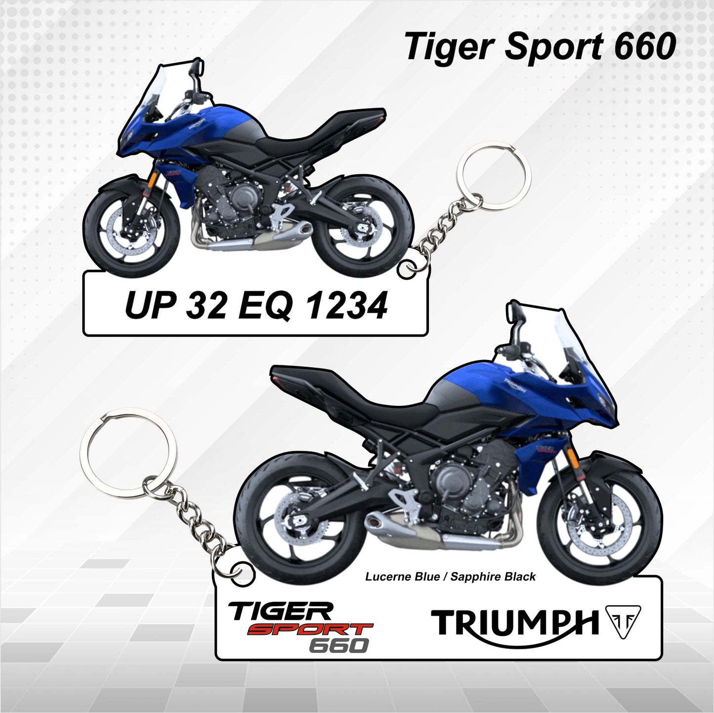 Tiger Sport 660 - Personalized Triumph Keychain - Wood, Acrylic, Metal Printed, Lanyard