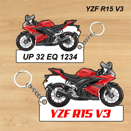 YZF R15 V3 - Personalized Yamaha Keychain - Wood, Acrylic, Metal Printed
