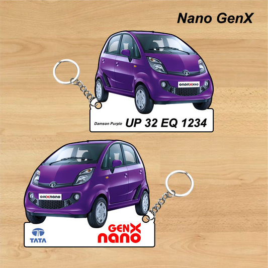 Nano GenX - Personalized Tata Keychain - Wood, Acrylic, Metal Printed