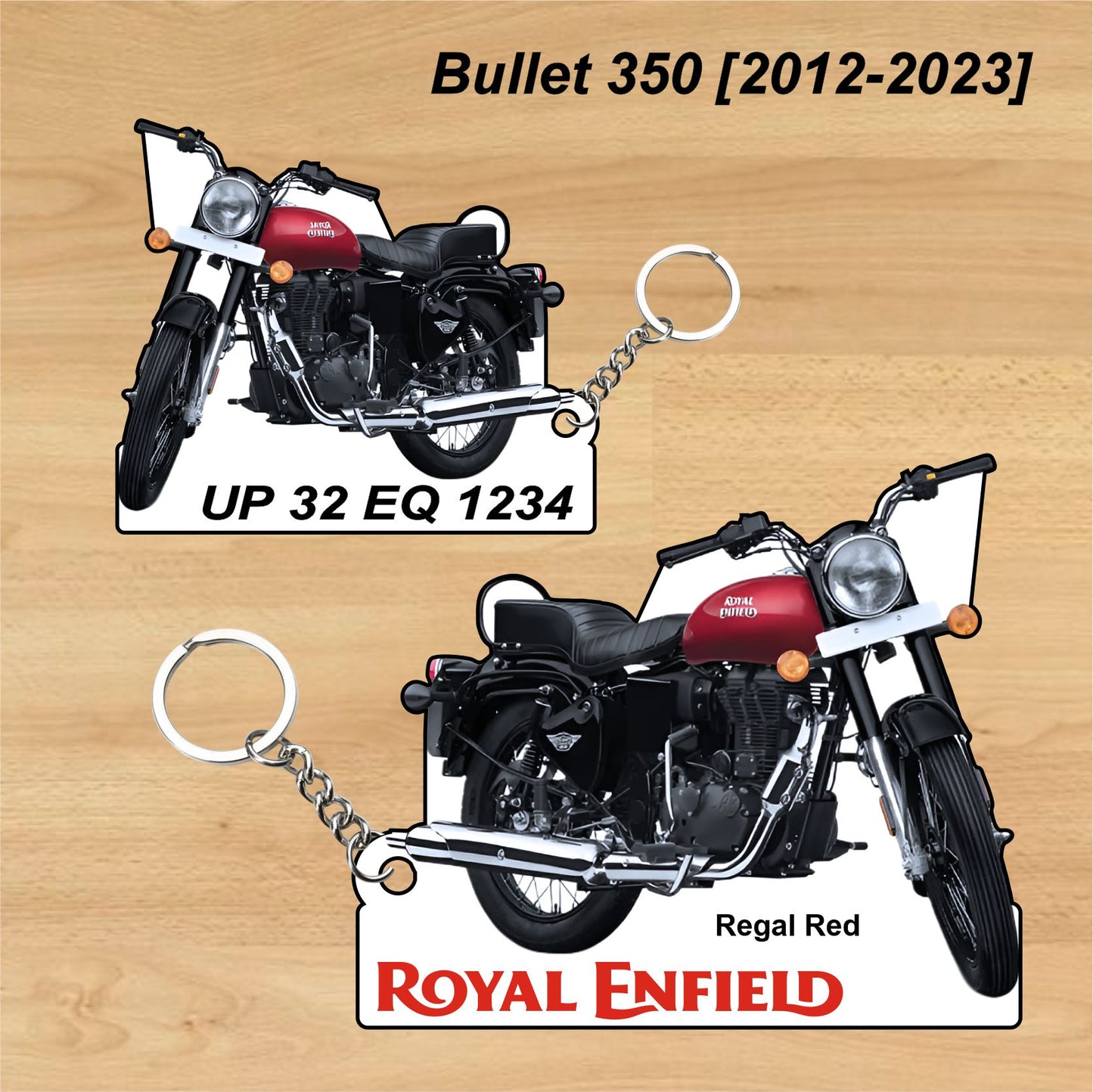 Bullet 350 [2012-2023] - Personalized Royal Enfield Keychain - Wood, Acrylic, Metal Printed