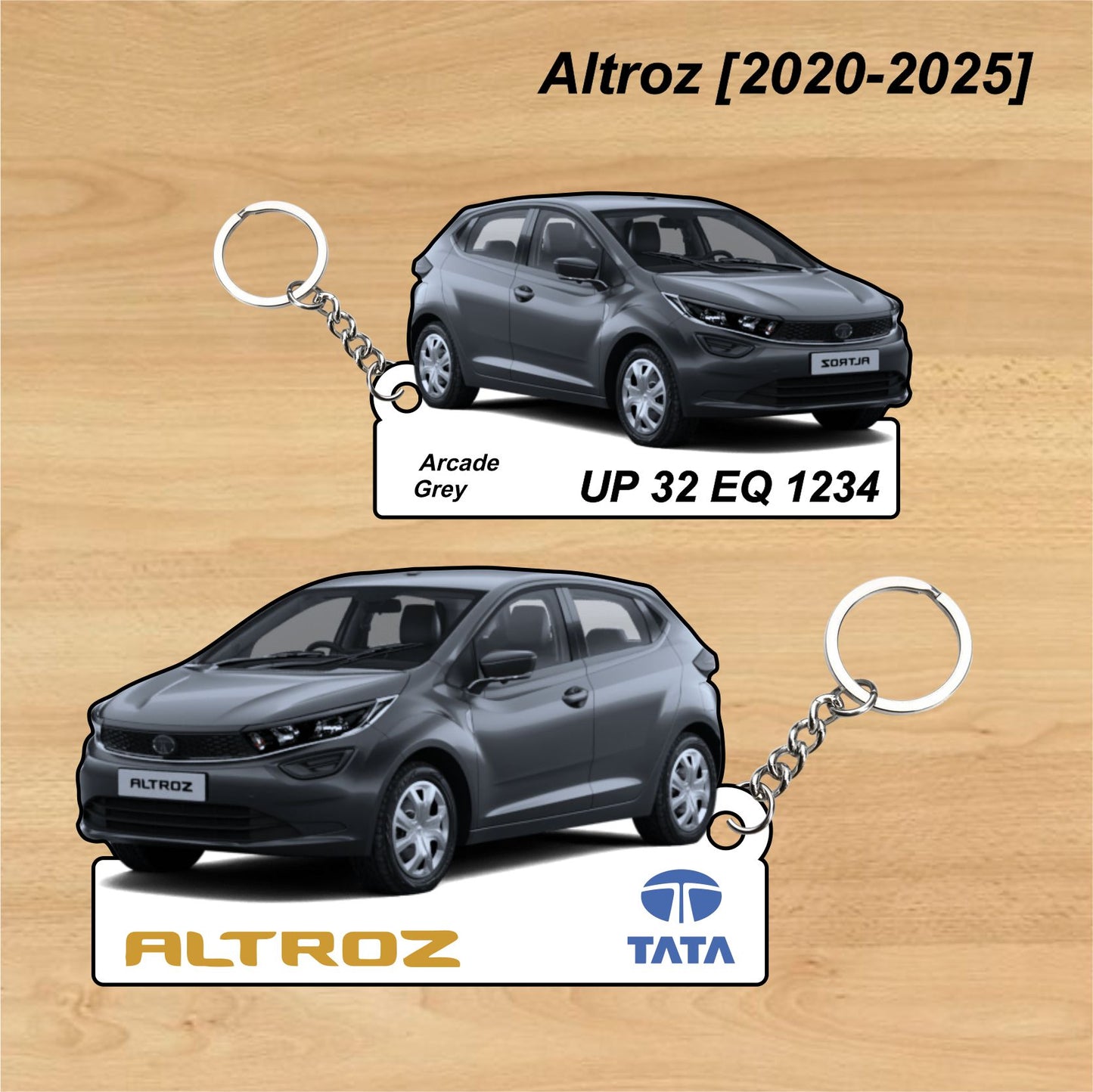 Altroz [2020-2025] - Personalized Tata Keychain - Wood, Acrylic, Metal Printed
