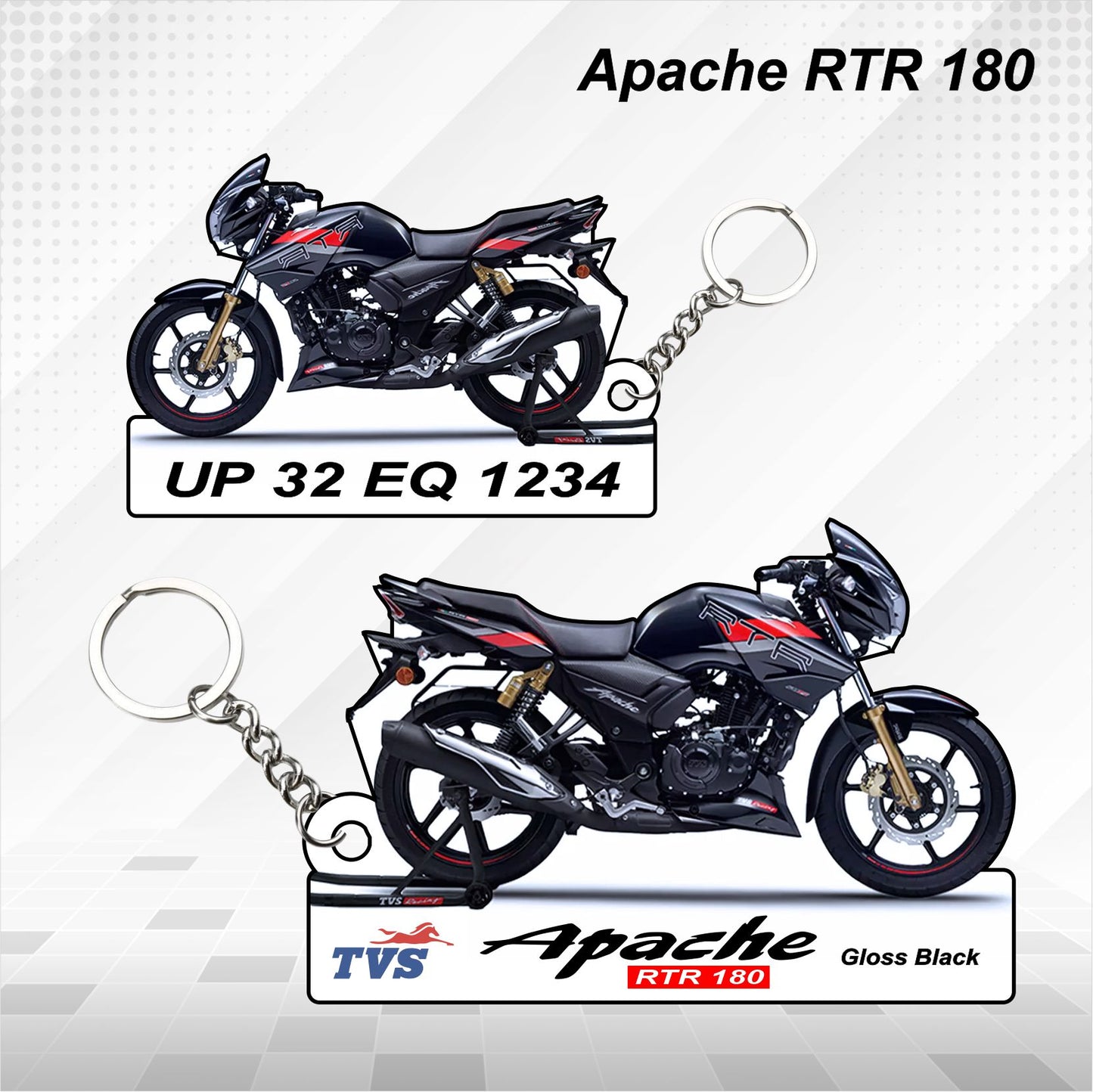 Apache RTR 180 - Personalized TVS Keychain - Wood, Acrylic, Metal Printed