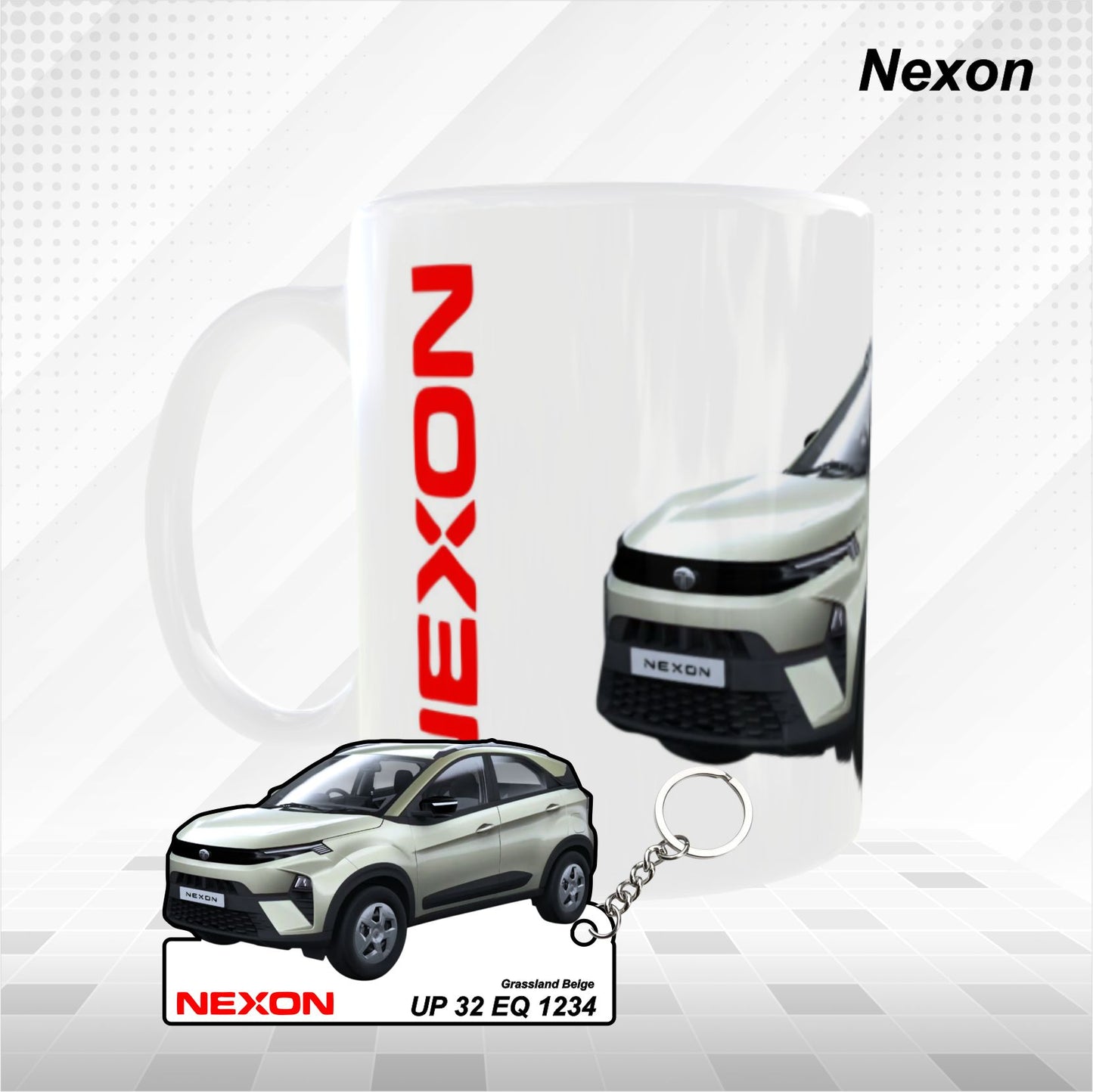 Nexon - Personalized Tata Car Keychain - Wood, Acrylic, Metal Printed