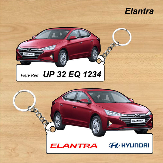 Elantra - Personalized Hyundai Car Keychain - Wood, Acrylic, Metal Printed