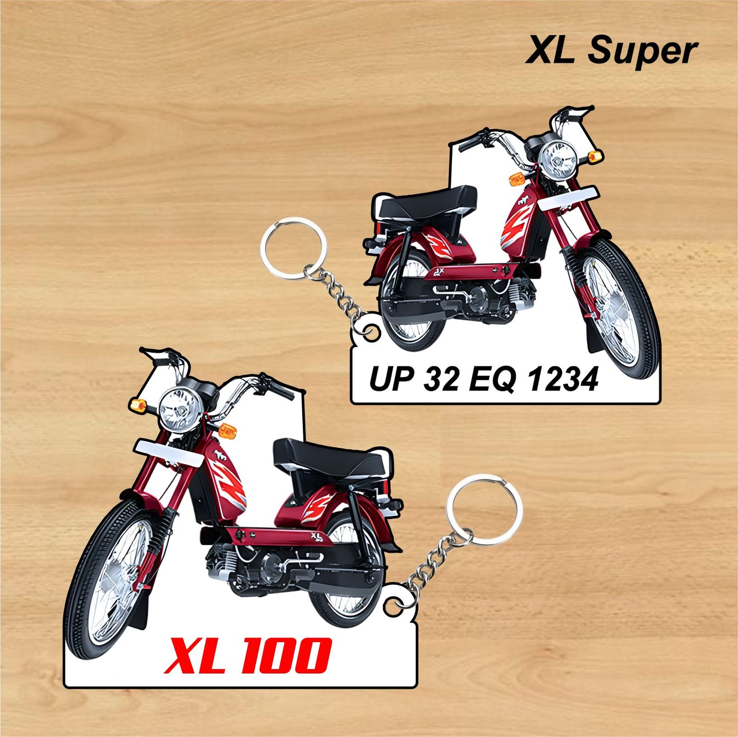 XL Super - Personalized TVS Keychain - Wood, Acrylic, Metal Printed