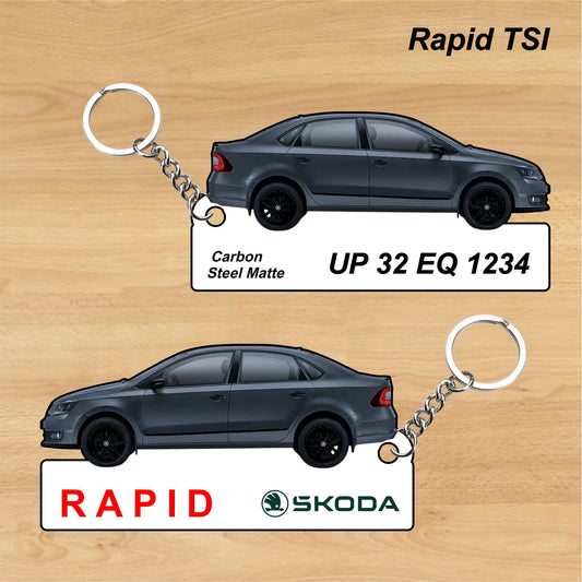 Rapid TSI - Personalized Skoda Car Keychain - Wood, Acrylic, Metal Printed