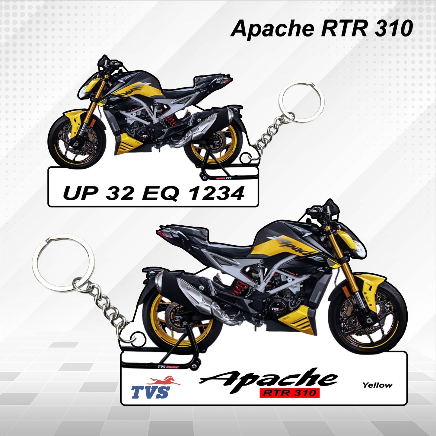 Apache RTR 310 - Personalized TVS Keychain - Wood, Acrylic, Metal Printed