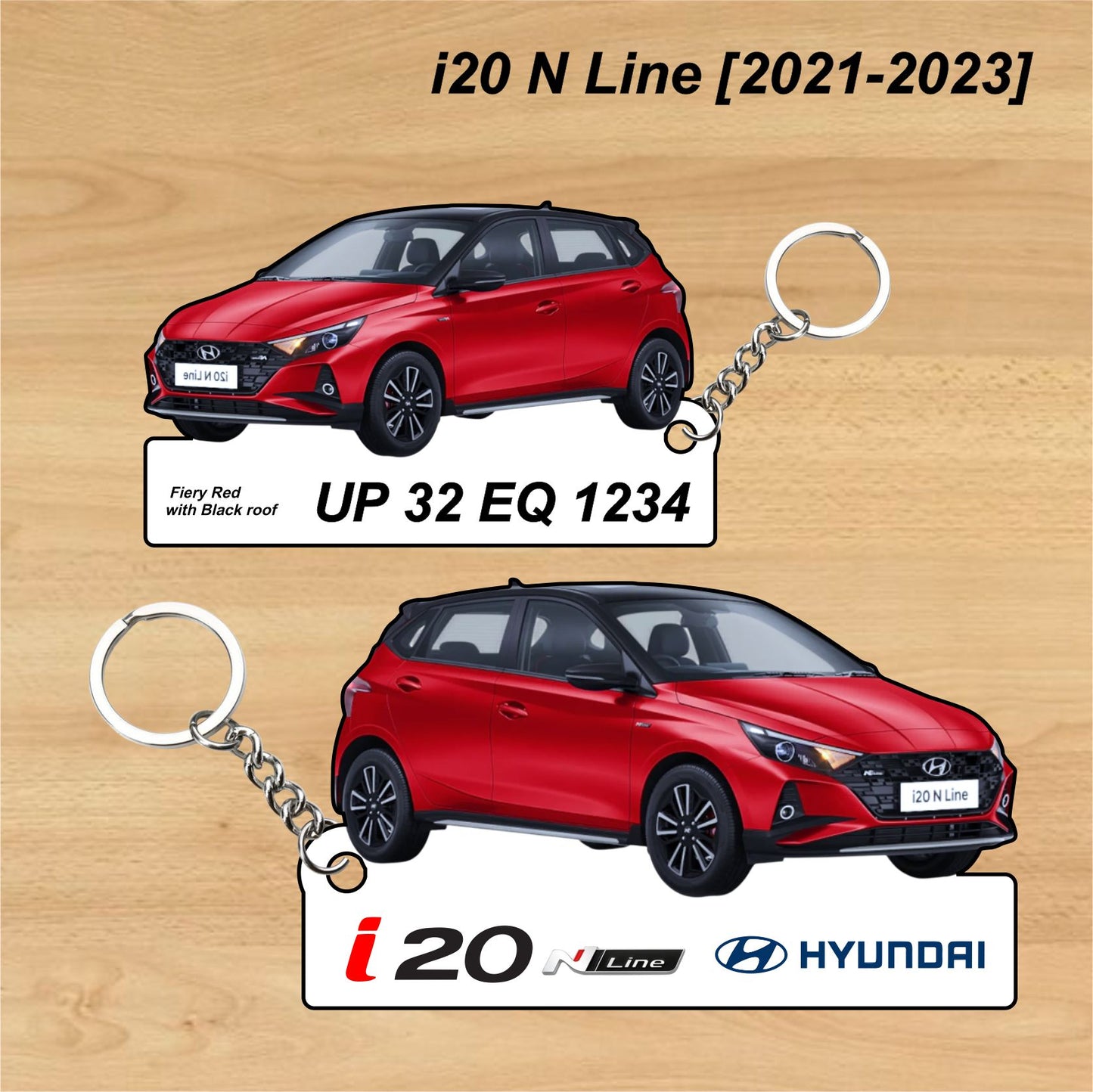 i20 N Line [2021-2023] - Personalized Hyundai Car Keychain - Wood, Acrylic, Metal Printed