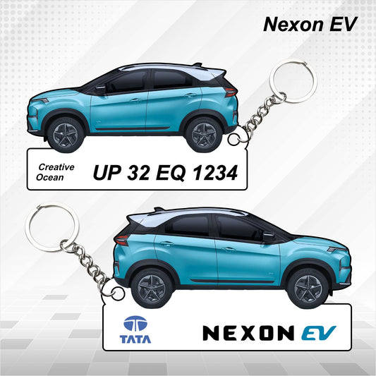 Nexon EV - Personalized Tata Electric Car Keychain - Wood, Acrylic, Metal Printed