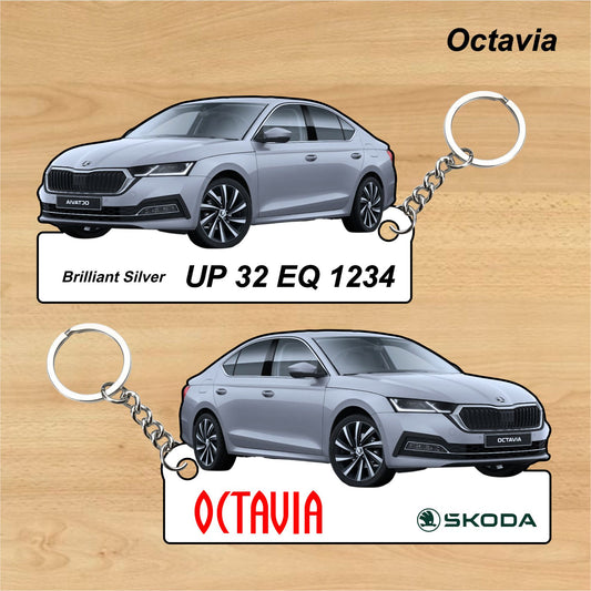 Octavia - Personalized Skoda Car Keychain - Wood, Acrylic, Metal Printed