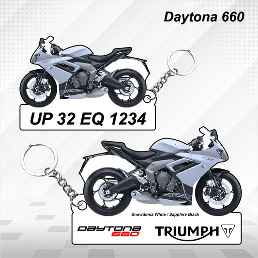 Daytona 660 - Personalized Triumph Keychain - Wood, Acrylic, Metal Printed, Lanyard