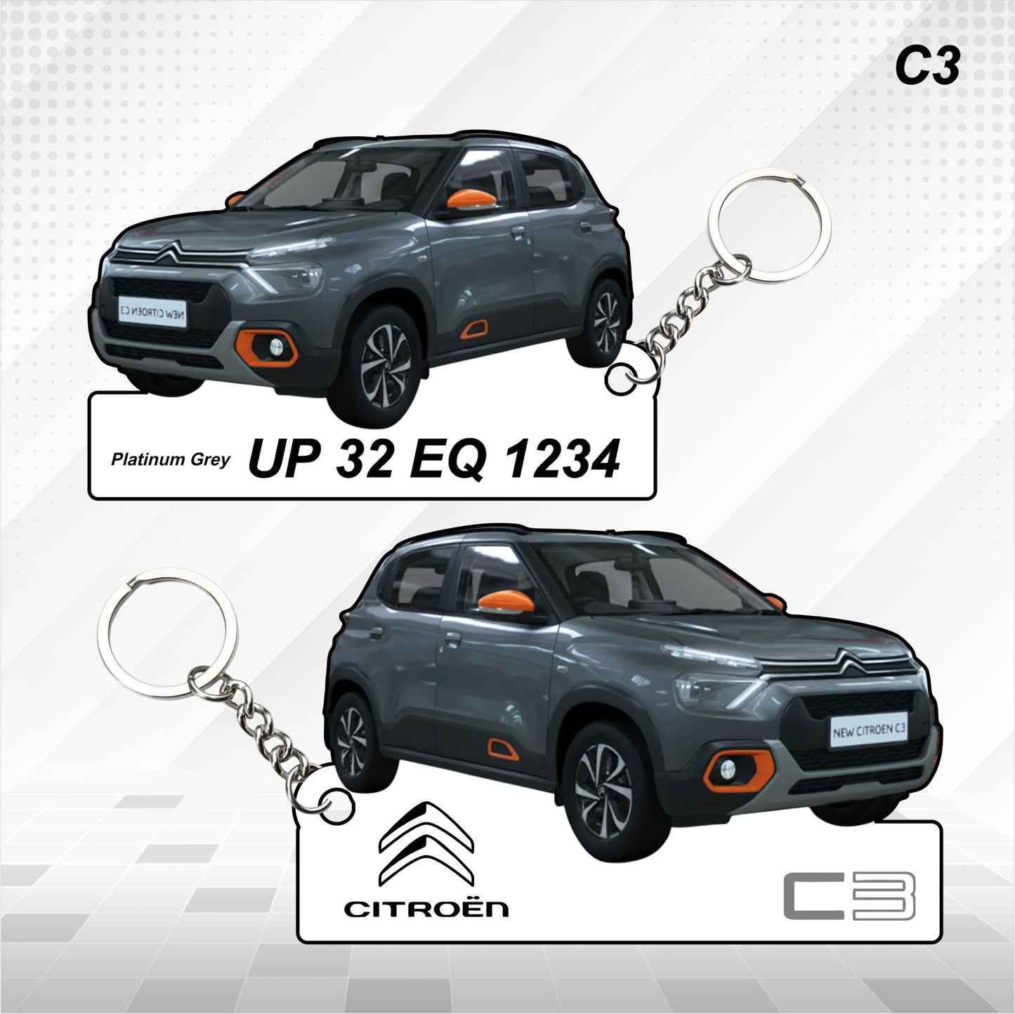 C3- Personalized Citroen Car Keychain - Wood, Acrylic, Metal Printed