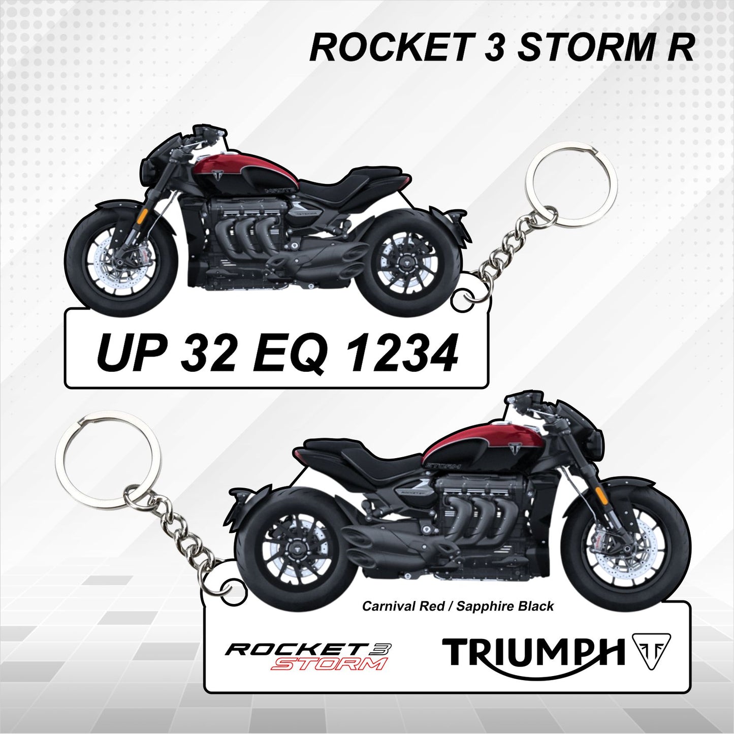ROCKET 3 STORM R - Personalized Triumph Keychain - Wood, Acrylic, Metal Printed, Lanyard