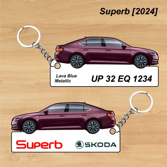 Superb [2024] - Personalized Skoda Car Keychain - Wood, Acrylic, Metal Printed