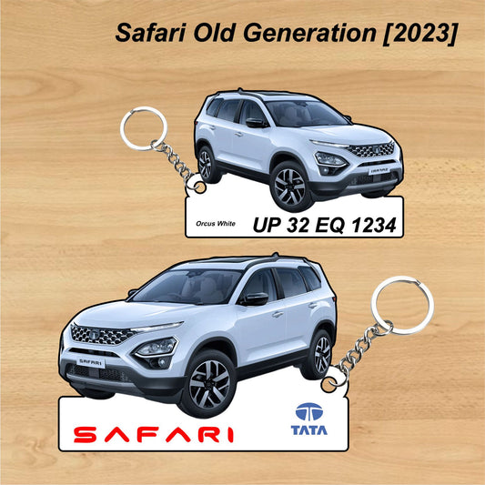 Safari Old Generation [2023] - Personalized Tata Keychain - Wood, Acrylic, Metal Printed