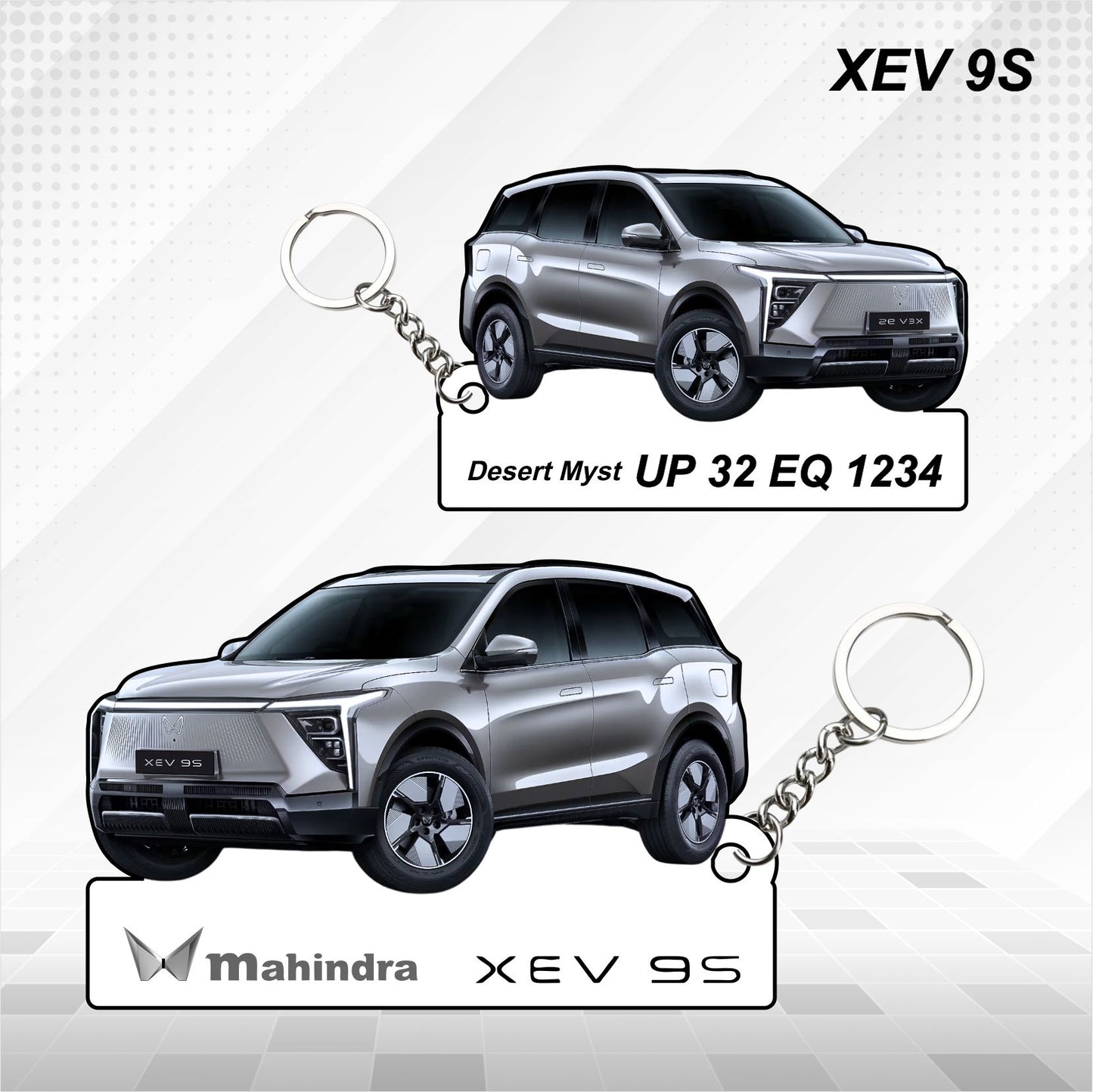 XEV 9S - Personalized Mahindra Car Keychain - Wood, Acrylic, Metal Printed