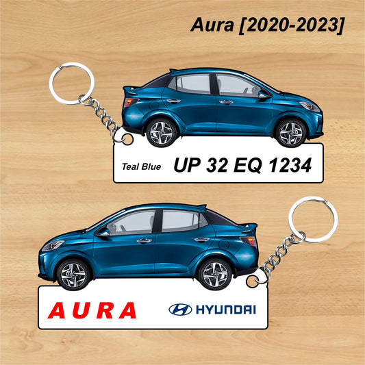 Aura [2020-2023] - Personalized Hyundai Car Keychain - Wood, Acrylic, Metal Printed