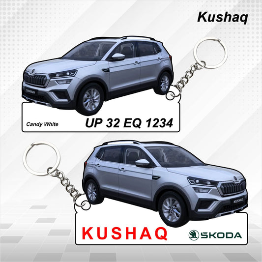 Kushaq - Personalized Skoda Car Keychain - Wood, Acrylic, Metal Printed
