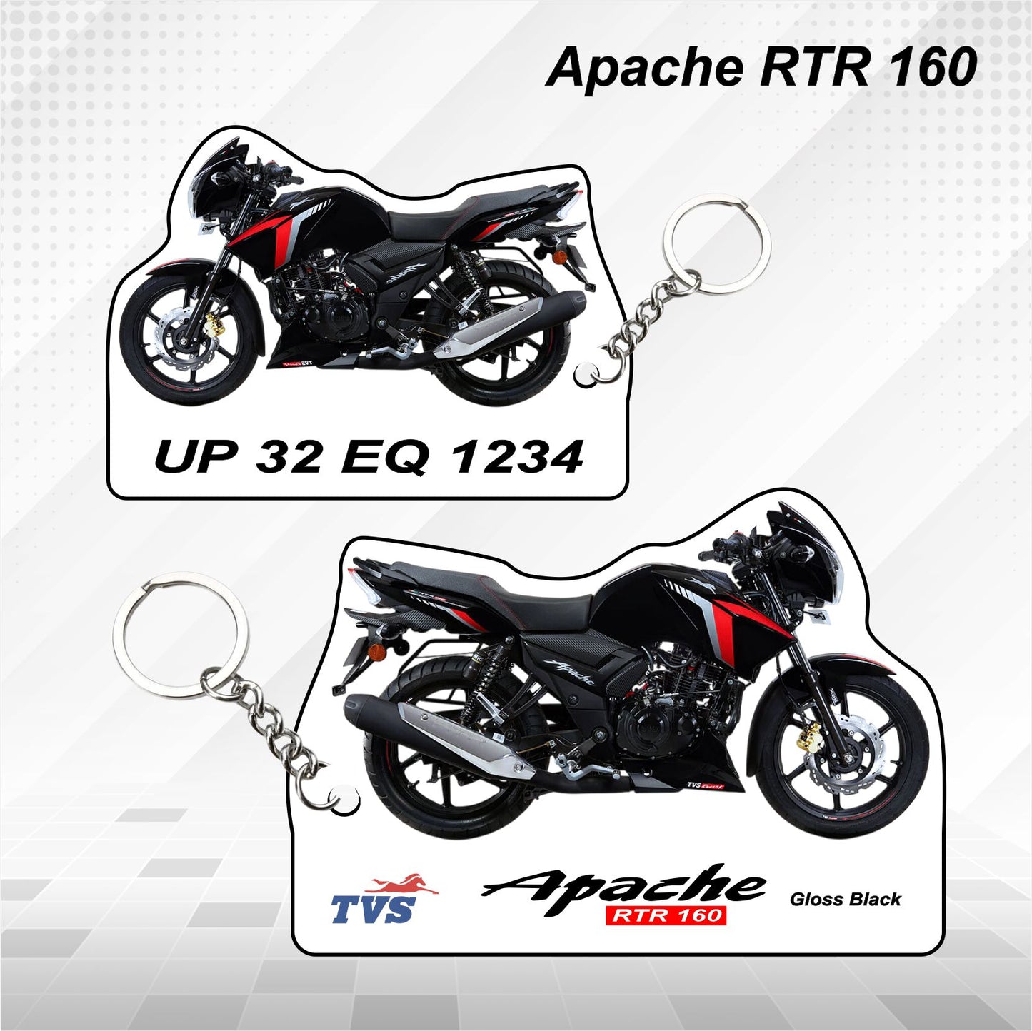 Apache RTR 160 - Personalized TVS Keychain - Wood, Acrylic, Metal Printed