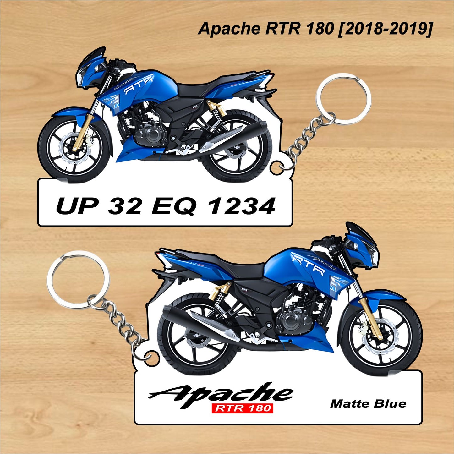 Apache RTR 180 [2018-2019] - Personalized TVS Keychain - Wood, Acrylic, Metal Printed