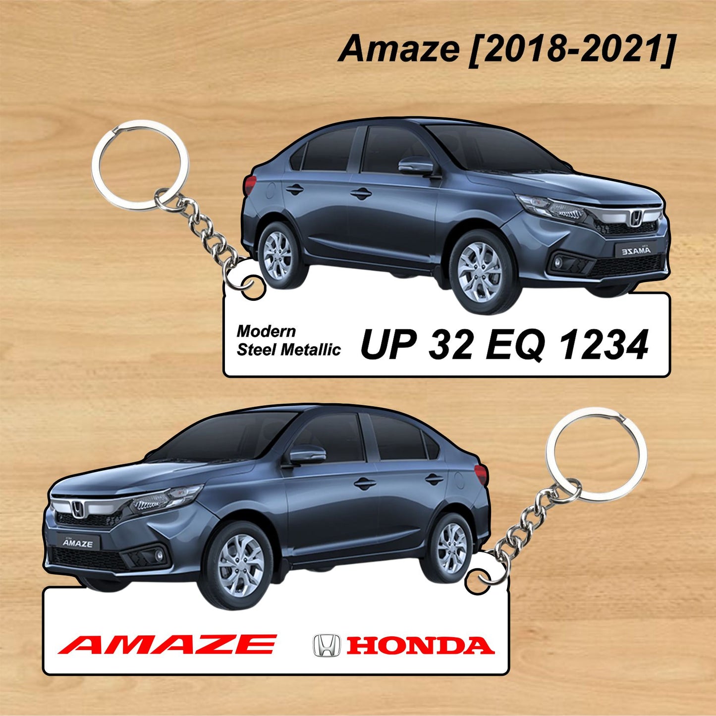 Amaze [2018-2021] - Personalized Honda Car Keychain - Wood, Acrylic, Metal Printed