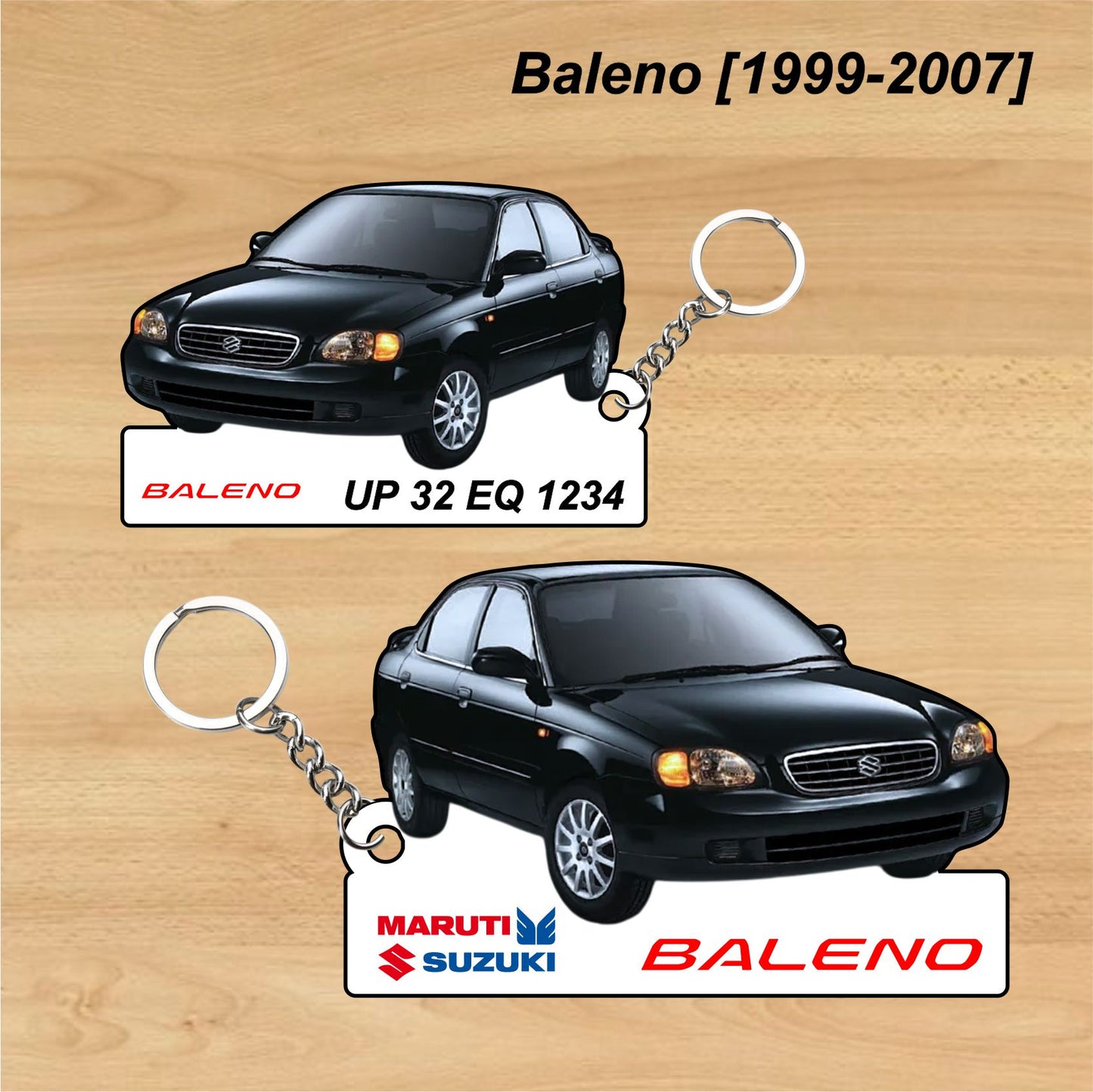 Baleno [1999-2007] - Personalized  Maruti Suzuki Keychain - Wood, Acrylic, Metal Printed