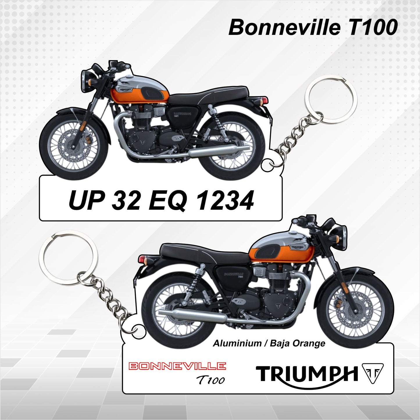 Bonneville T100 - Personalized Triumph Keychain - Wood, Acrylic, Metal Printed, Lanyard