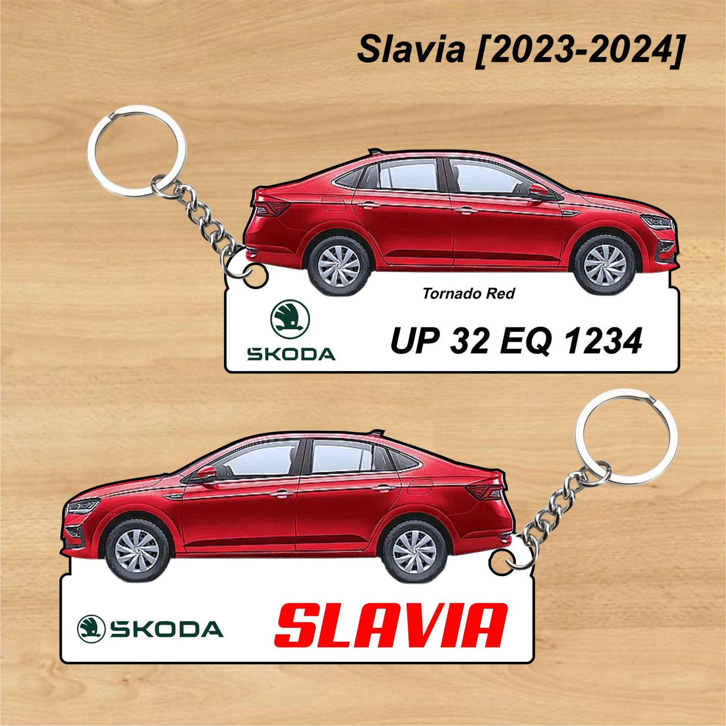 Slavia [2023-2024] - Personalized Skoda Car Keychain - Wood, Acrylic, Metal Printed