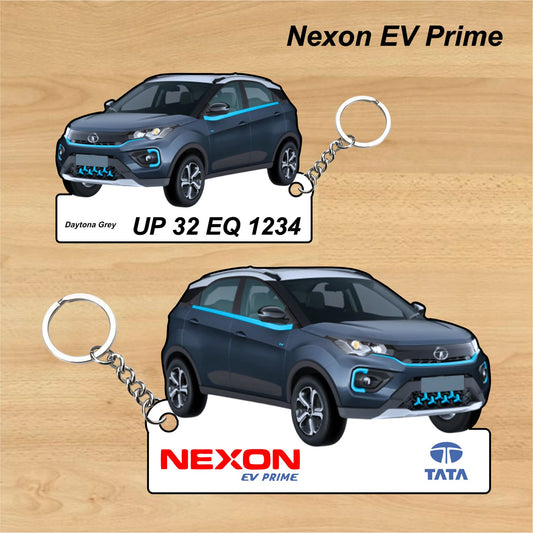 Nexon EV Prime - Personalized Tata Keychain - Wood, Acrylic, Metal Printed
