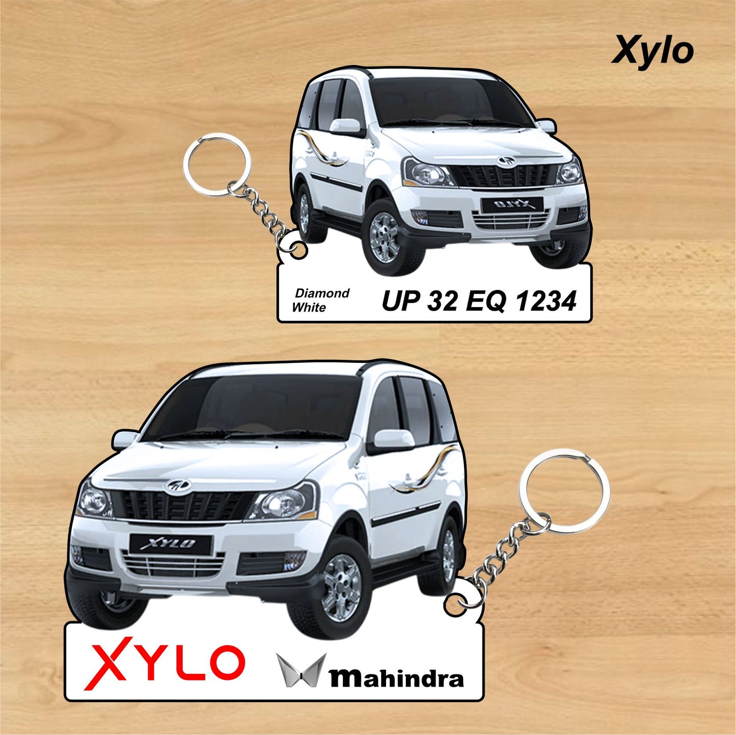 Xylo - Personalized Mahindra Car Keychain - Wood, Acrylic, Metal Printed