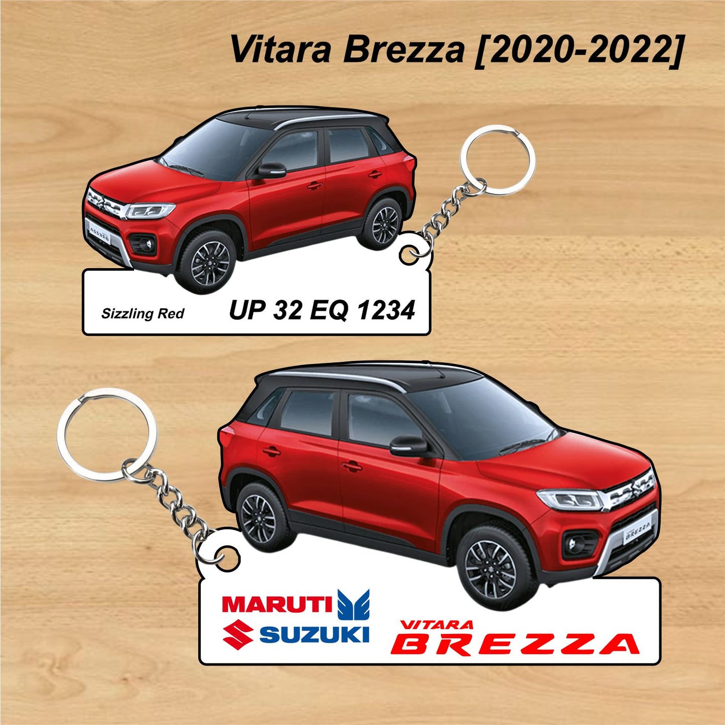 Vitara Brezza [2020-2022] - Personalized  Maruti Suzuki Keychain - Wood, Acrylic, Metal Printed