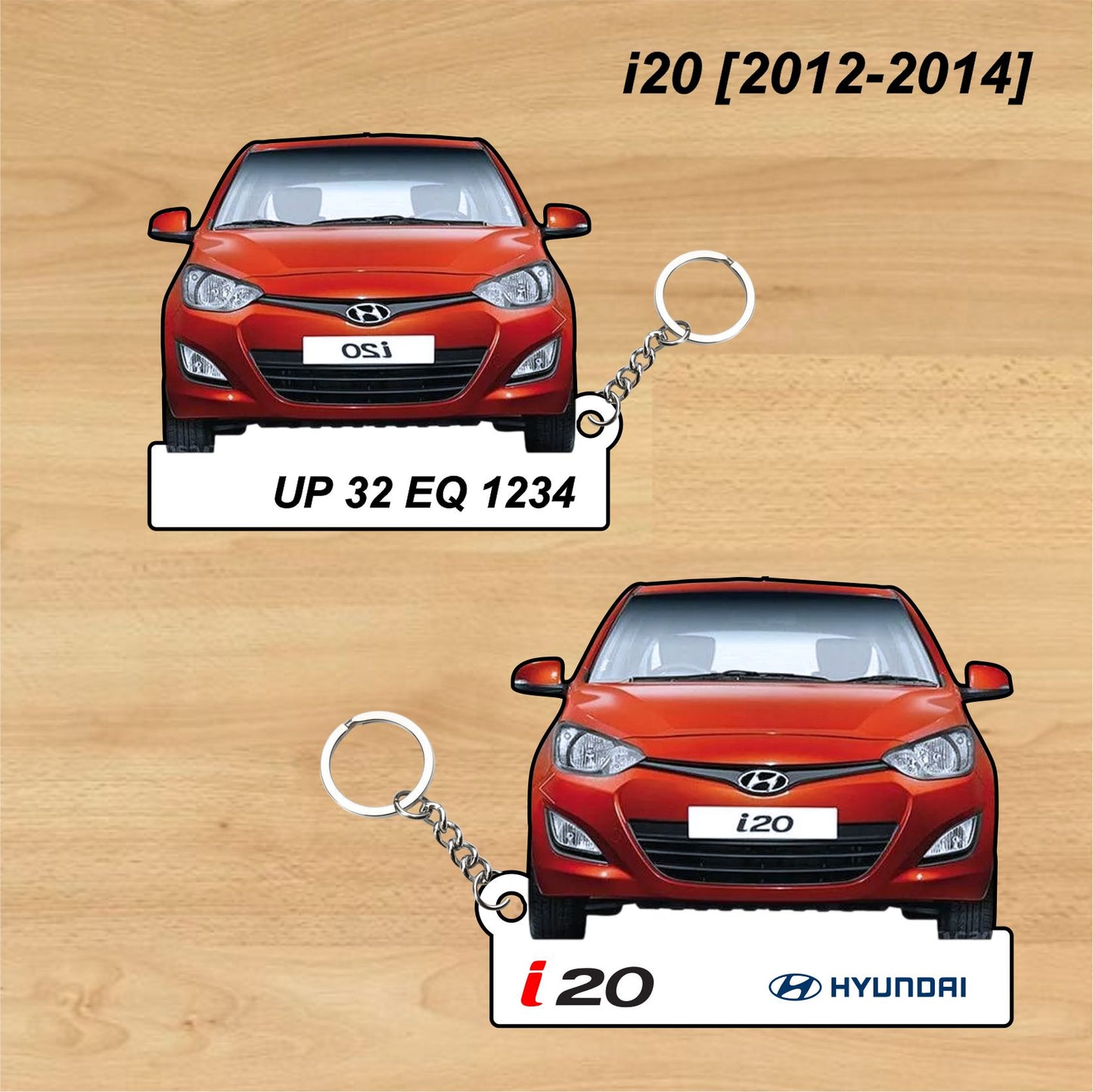 i20 [2012-2014] - Personalized Hyundai Car Keychain - Wood, Acrylic, Metal Printed