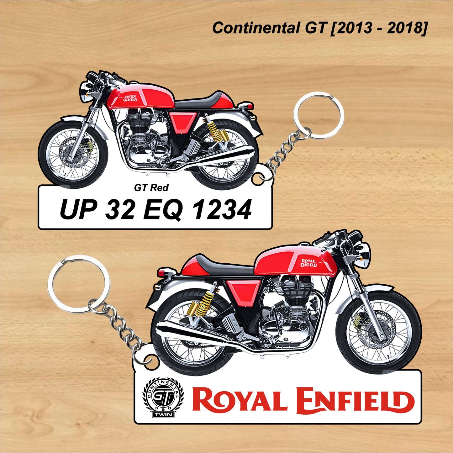 Continental GT [2013 - 2018] - Personalized Royal Enfield Keychain - Wood, Acrylic, Metal Printed