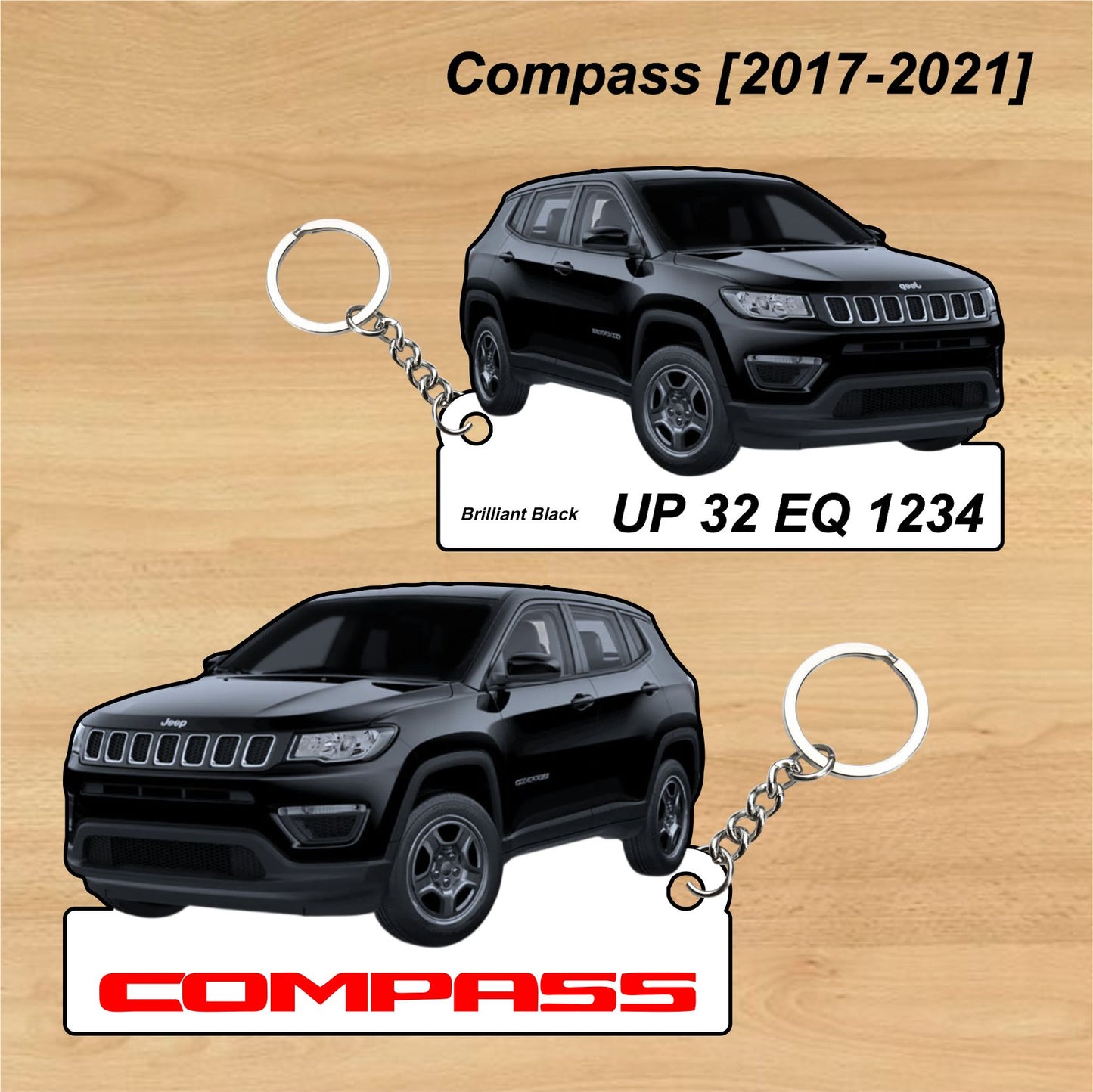 Compass [2017-2021] - Personalized Jeep Car Keychain - Wood, Acrylic, Metal Printed