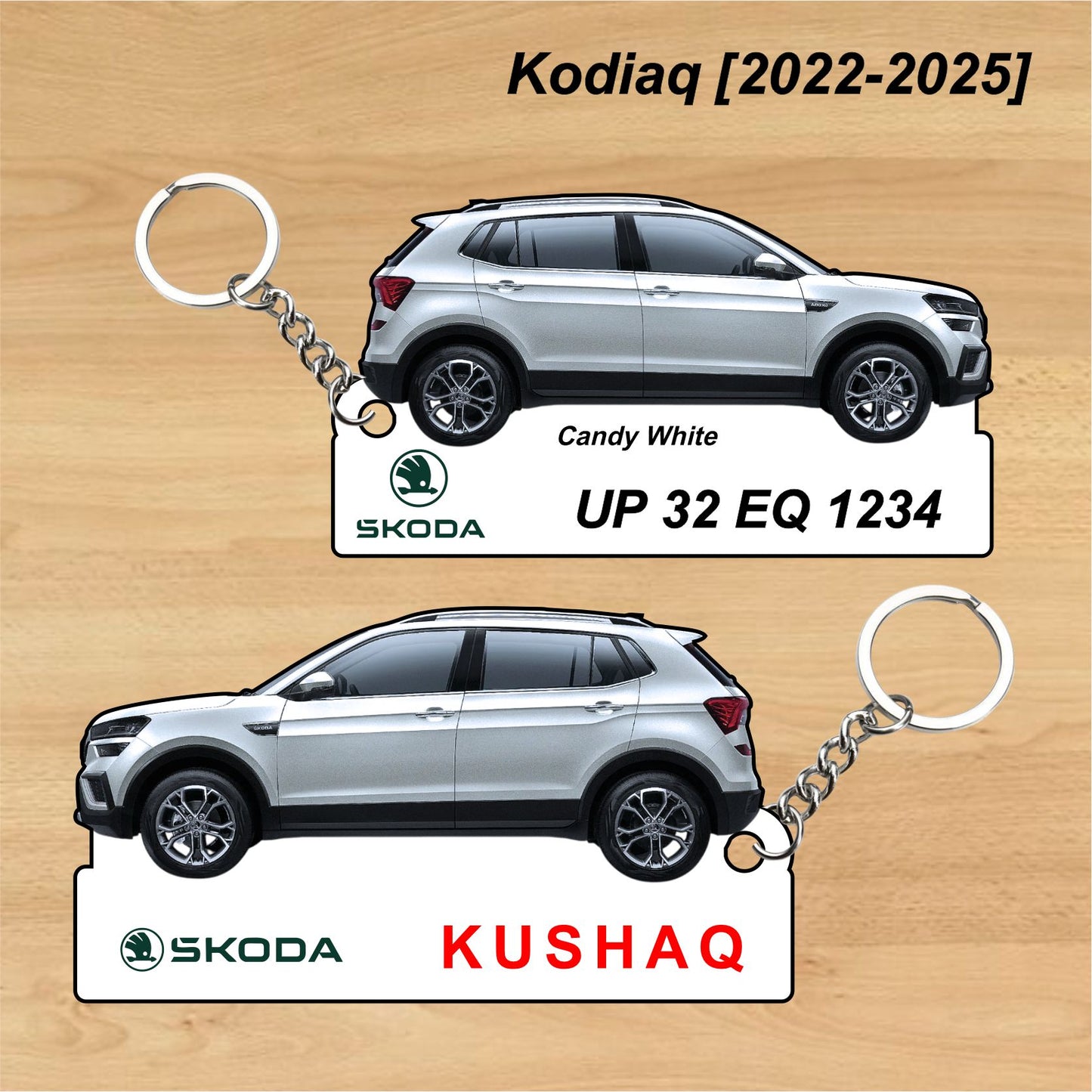 Kushaq [2023-2024] - Personalized Skoda Car Keychain - Wood, Acrylic, Metal Printed