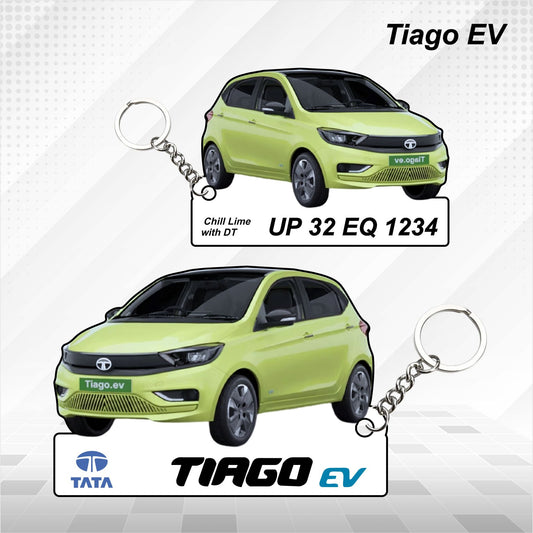 Tiago EV - Personalized Tata Electric Car Keychain - Wood, Acrylic, Metal Printed