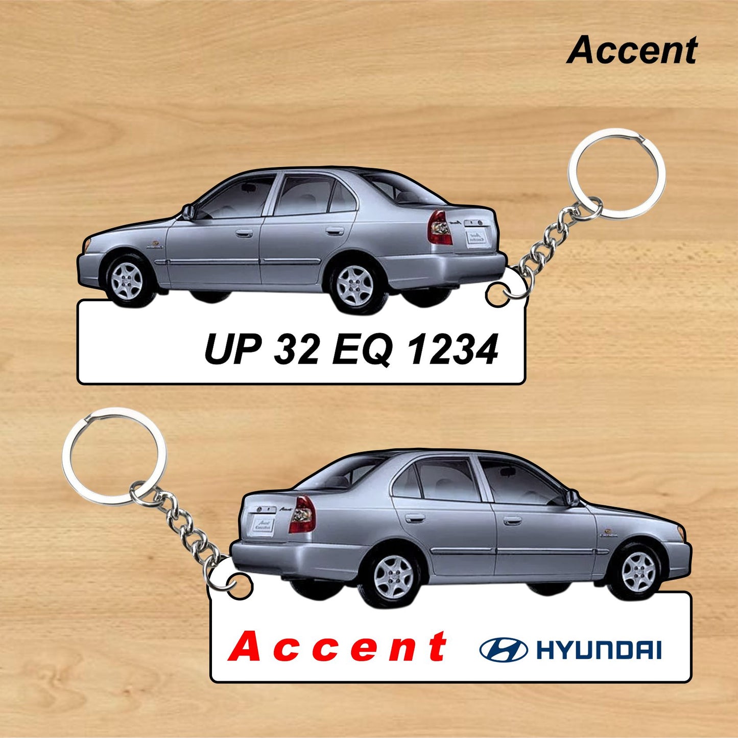 Accent - Personalized Hyundai Car Keychain - Wood, Acrylic, Metal Printed