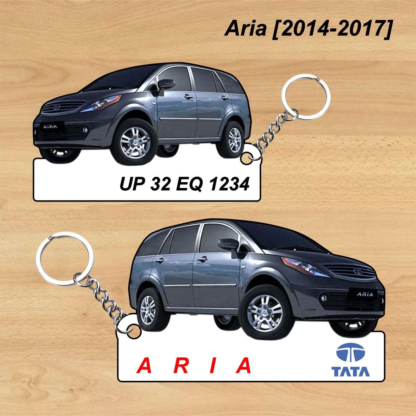Aria [2014-2017] - Personalized Tata Keychain - Wood, Acrylic, Metal Printed