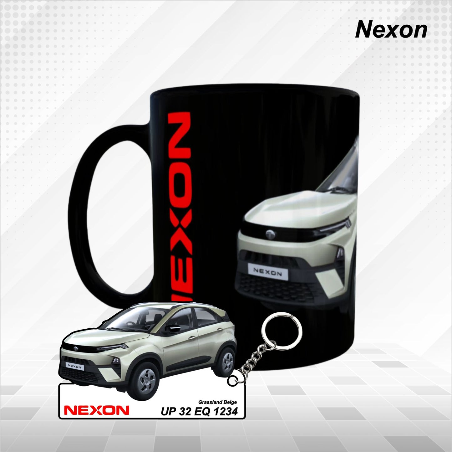 Nexon - Personalized Tata Car Keychain - Wood, Acrylic, Metal Printed