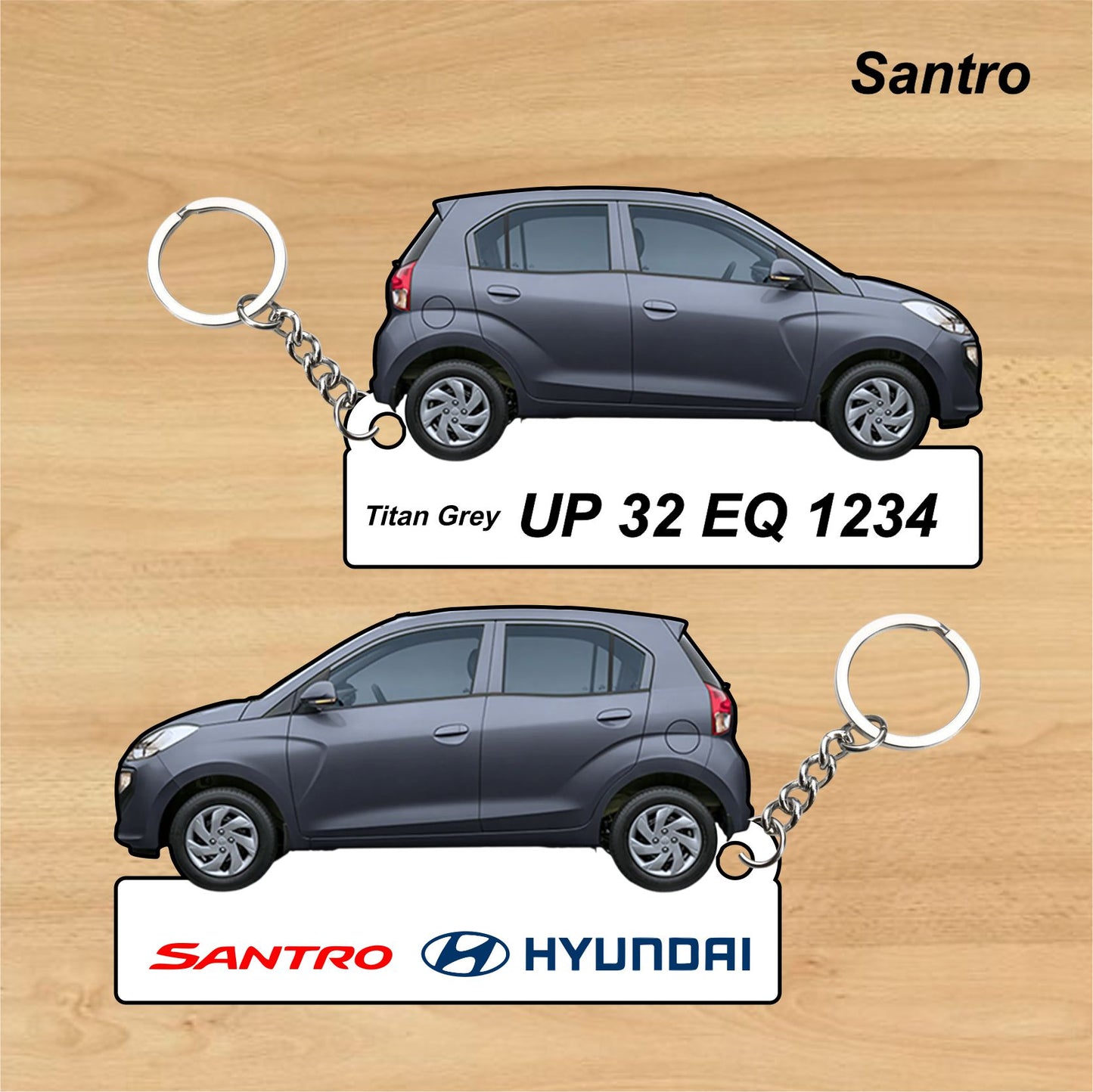 Santro - Personalized Hyundai Car Keychain - Wood, Acrylic, Metal Printed