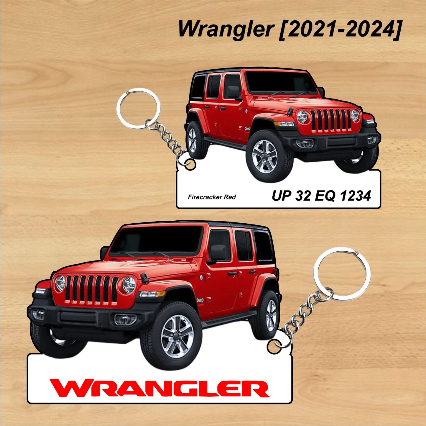 Wrangler [2021-2024] - Personalized Jeep Car Keychain - Wood, Acrylic, Metal Printed