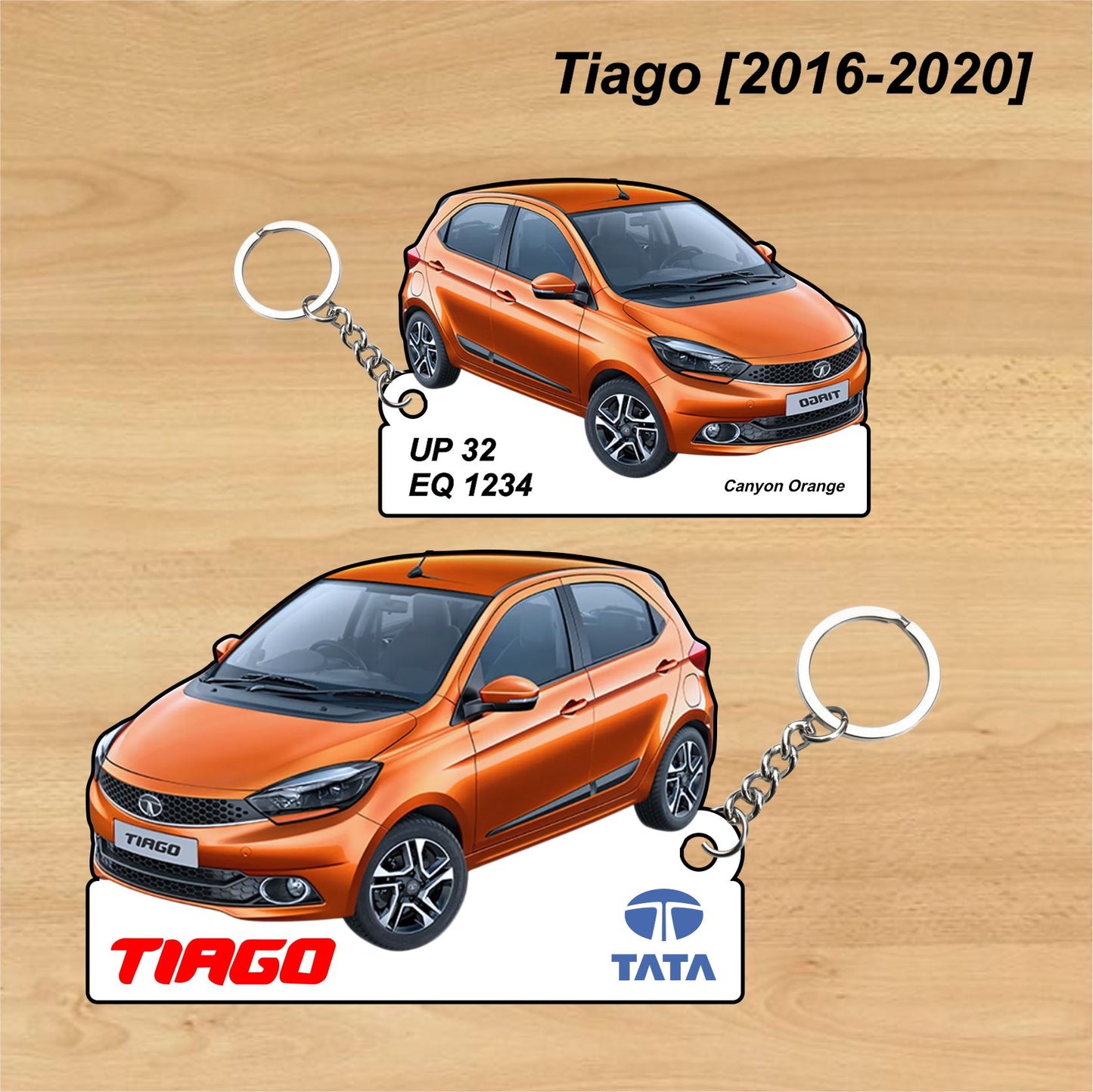 Tiago [2016-2020] - Personalized Tata Car Keychain - Wood, Acrylic, Metal Printed