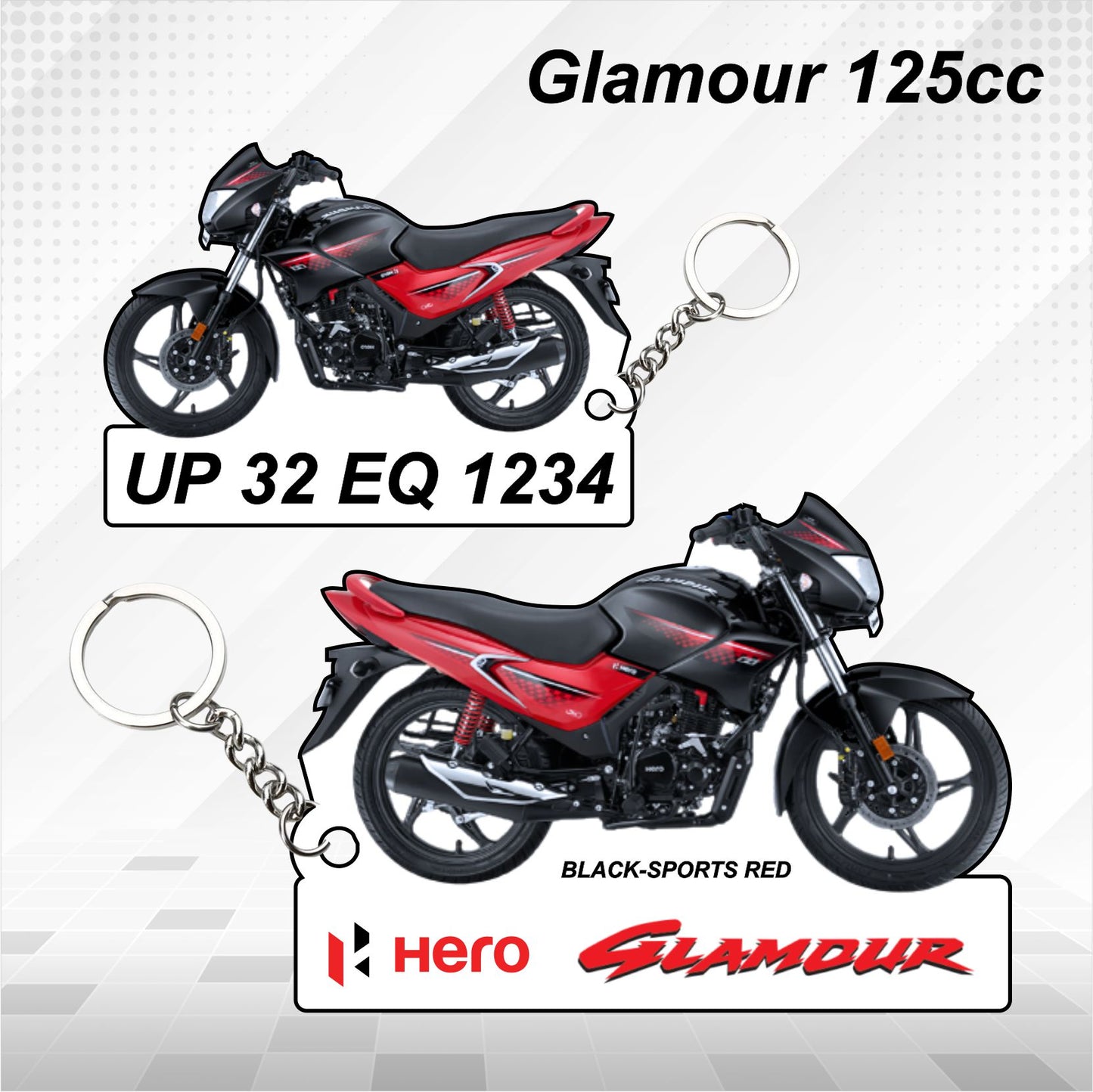 Hero Glamour 125cc - Personalized Hero Keychain - Wood, Acrylic, Metal Printed