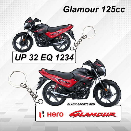 Hero Glamour 125cc - Personalized Hero Keychain - Wood, Acrylic, Metal Printed