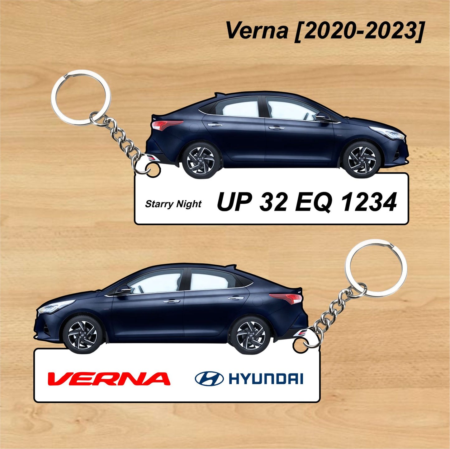 Verna [2020-2023] - Personalized Hyundai Car Keychain - Wood, Acrylic, Metal Printed