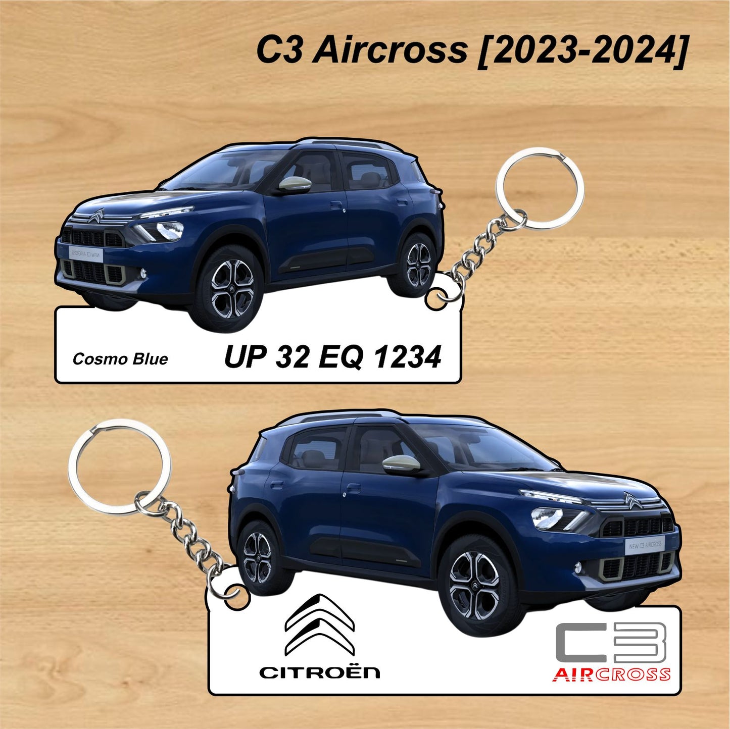C3 Aircross [2023-2024] - Personalized Citroen Car Keychain - Wood, Acrylic, Metal Printed