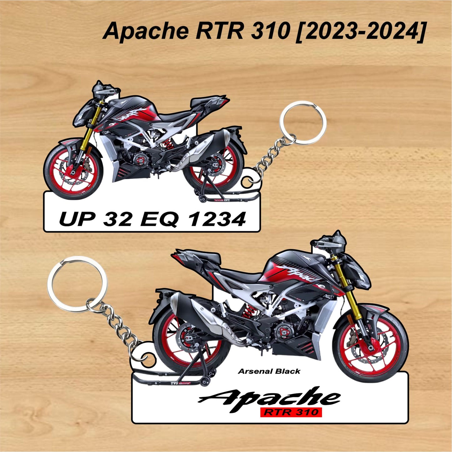 Apache RTR 310 [2023-2024] - Personalized TVS Keychain - Wood, Acrylic, Metal Printed